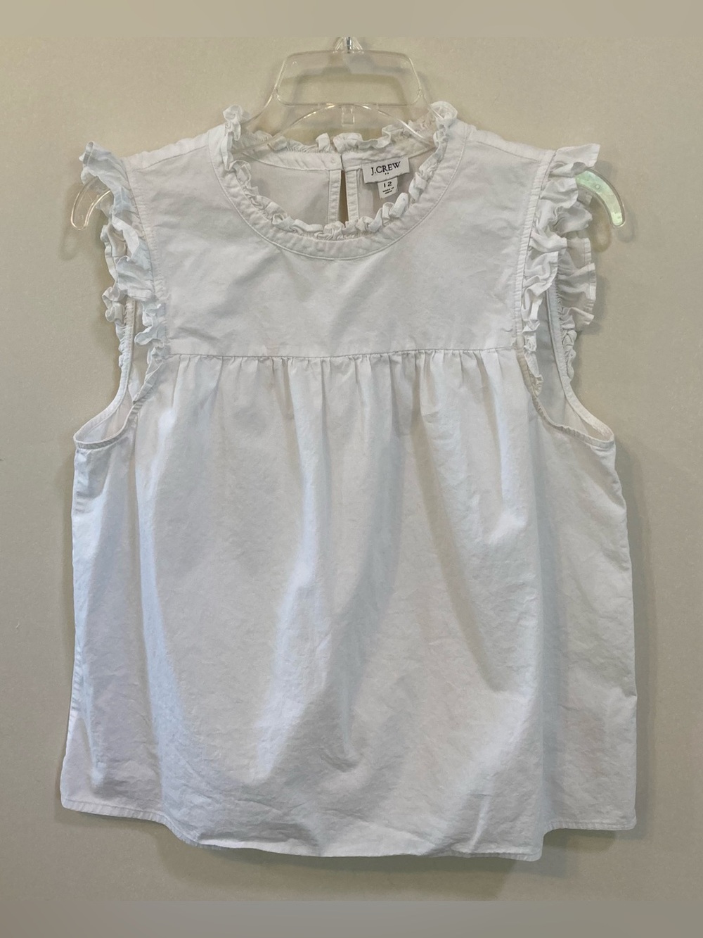 J. Crew Sleeveless White Ruffle Top Sz 12 Womens Cotton Blend